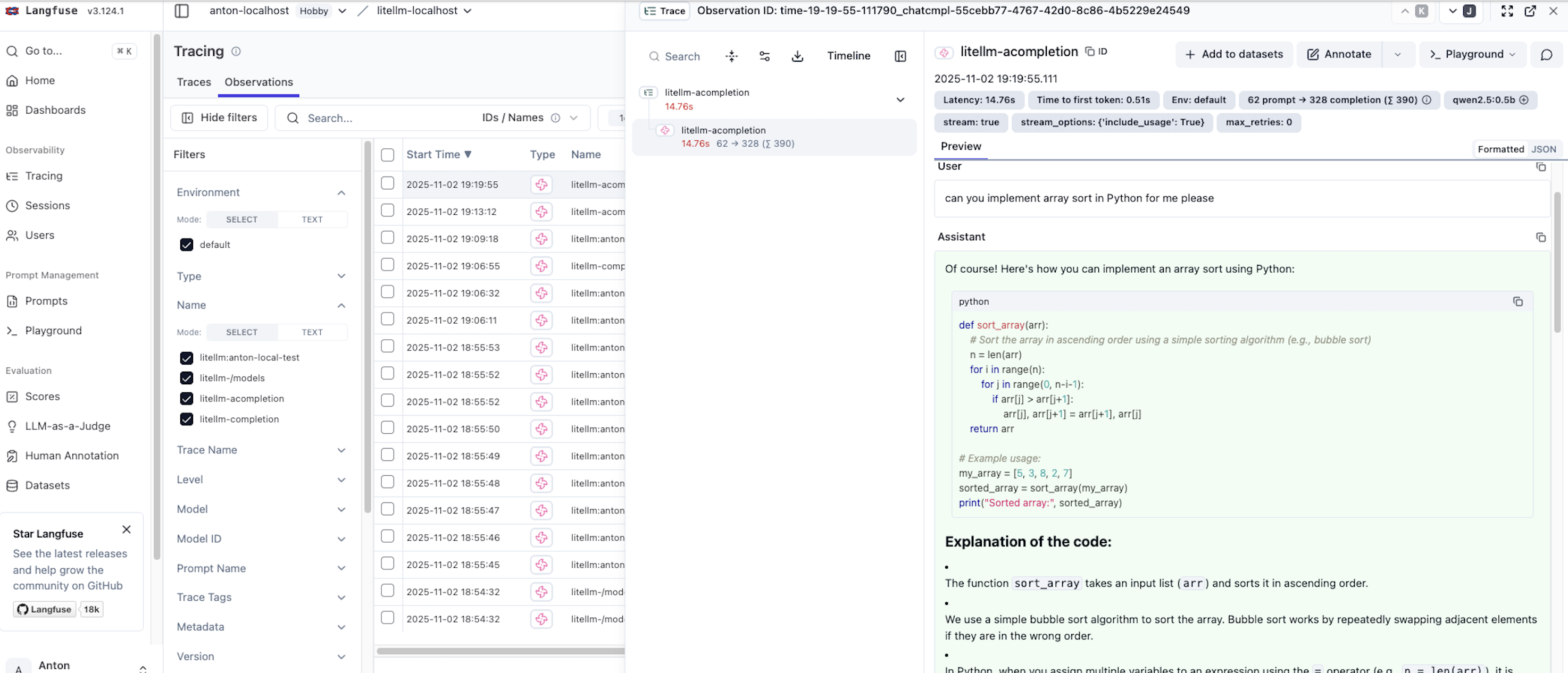 Python sorting trace example