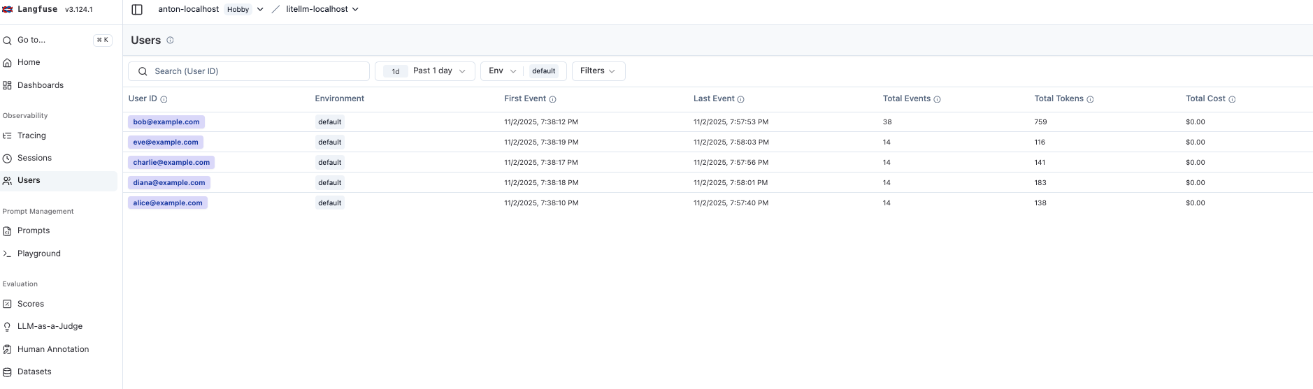 User tracing in Langfuse