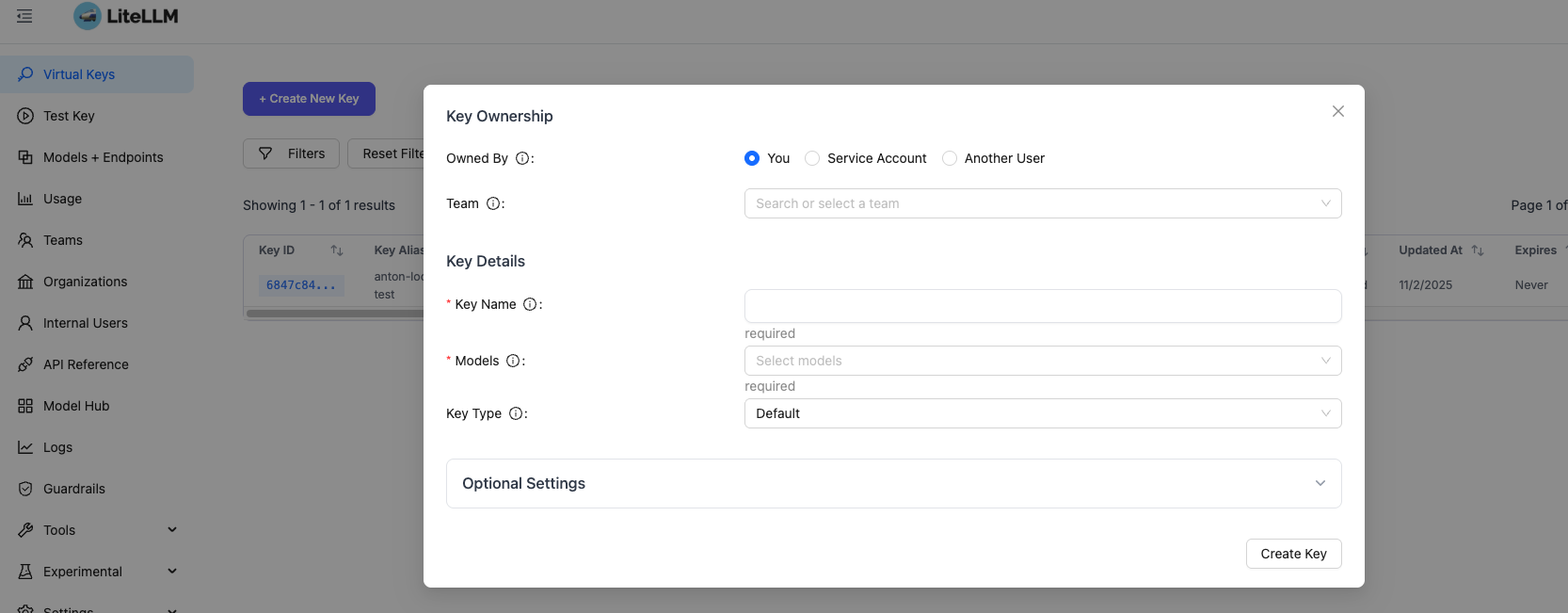 Setting up virtual keys in LiteLLM